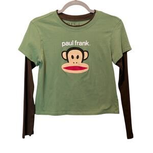 Y2K Paul Frank Sz S Paul Frank Double Layer Long Sleeve Green T Shirt Monkey